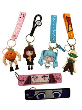 Assorted Anime & Character Keychain Lot - Pink, Blue, Orange, Green, Black